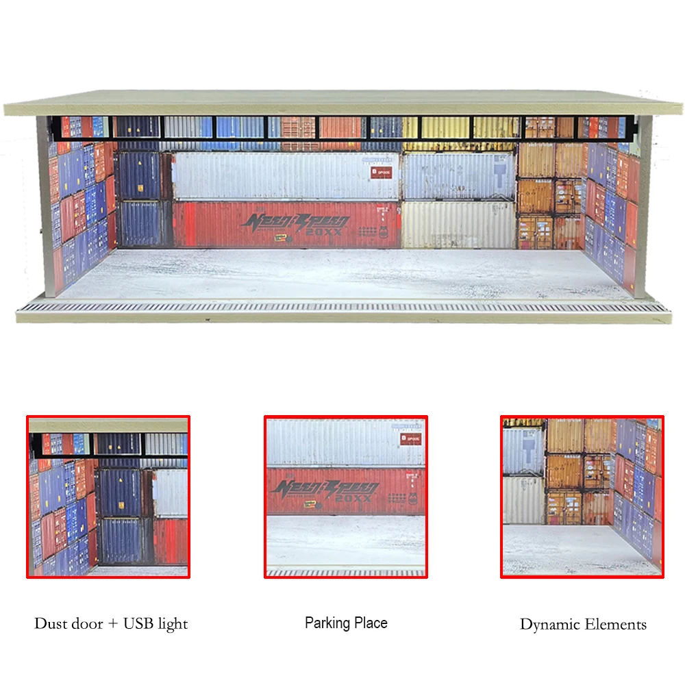 1/64 escala diecast carro garagem diorama modelo caso em miniatura led luz estacionamento garagem diorama kit para carros colecionáveis modelo