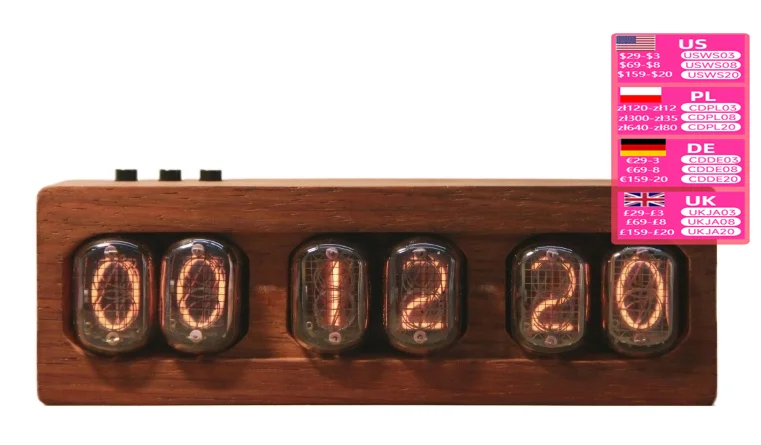 IN12 Glow Clock Electronic Tube Creative Chinese Retro African Red Pear DIY Ornament Wooden Cyberpunk