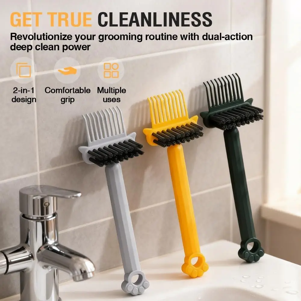 New Portable 2 in 1 Hair Brush Comfortable Grip Hanging Design Comb Cleaning Brush Efficient Brush Cleaning Rake for Travel