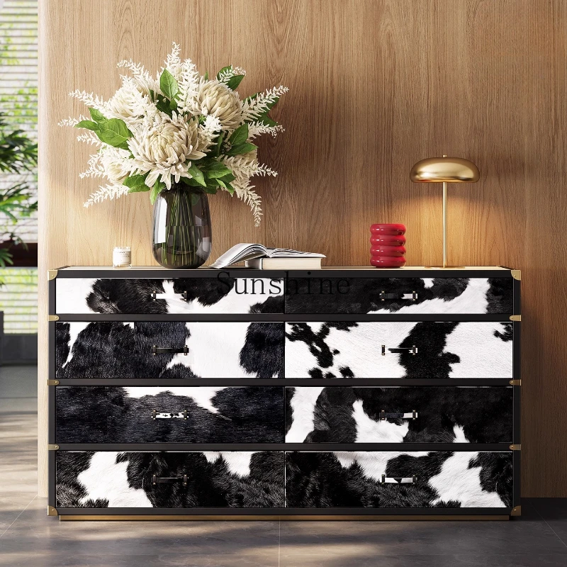 

Italian modern high-grade milk cowhide jewelry storage entrance cabinet, bedside TV cabinet