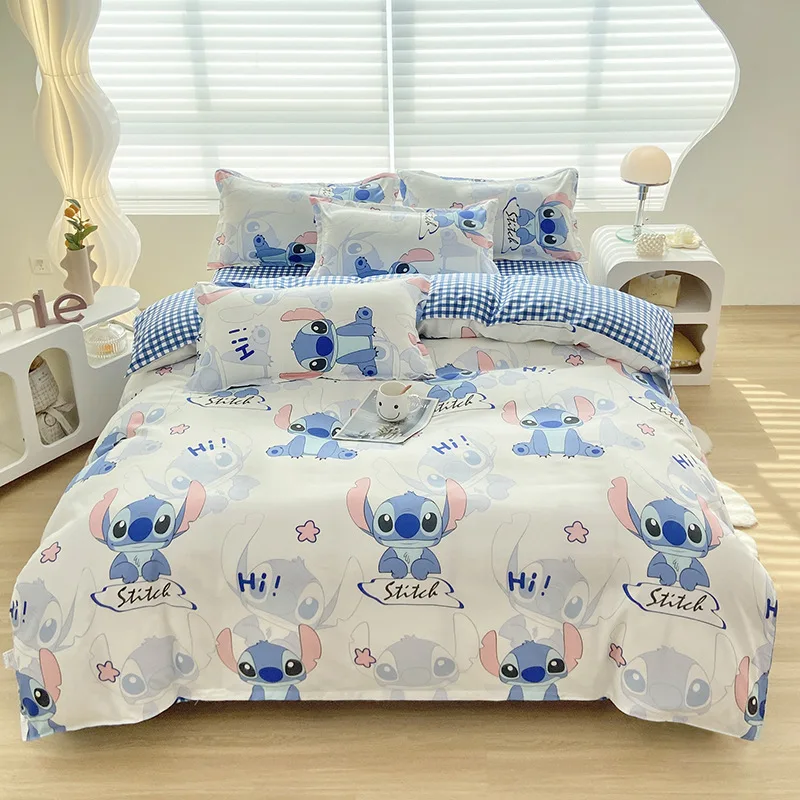 Disney Stitch Home Textile Bedding Four Piece Set Skincare Polished Student Dormitory Bed Sheet And Quilt Set Wholesale