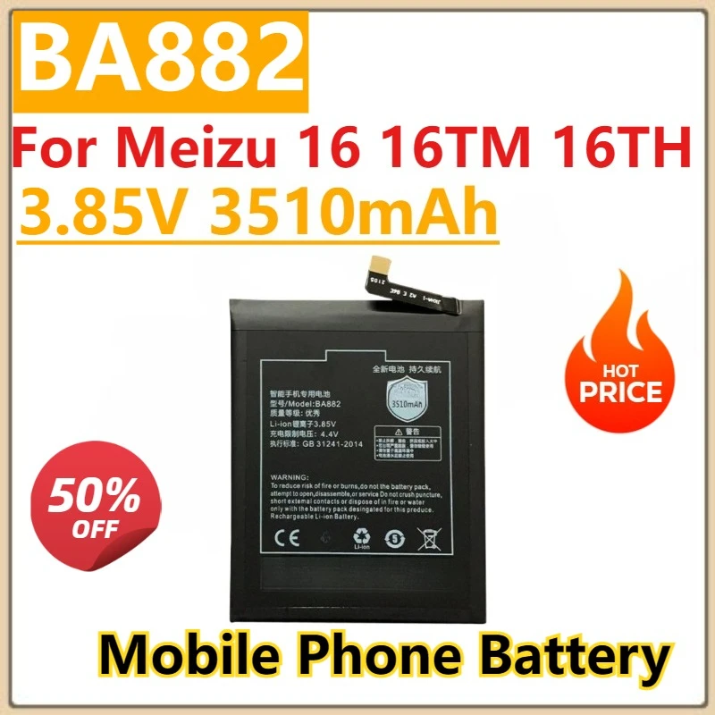 

100% новый сменный аккумулятор для мобильного телефона BA882 3,85 В 3510 мАч для Meizu 16 16TM 16TH