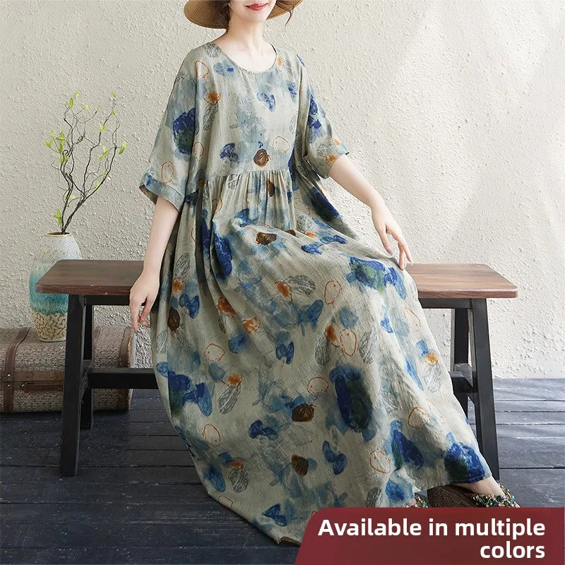 n jupe ample en coton et lin été mince ort Sve rond Ne Vaion Sle ourlet large Dr grande taille vêtements pour femmes