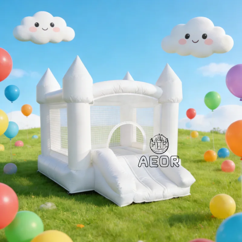 Wit springkasteel 2,5x2,5m opblaasbaar springkasteel voor kinderen, geheel wit mini-springhuis voor bruiloft