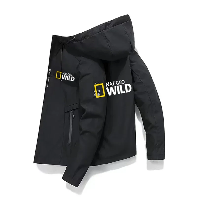 2025 Nat Geo Wild Men's Zipper JACKET Windproof Fashion Casual Hooded Coat Autumn 2023 New Outdoor Camping Mens Sports Outwear