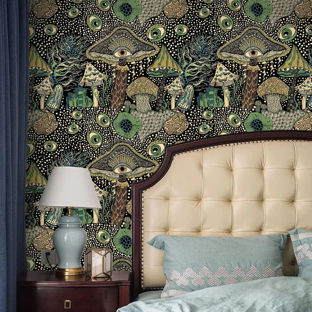 ورق جدران قابل للتقشير واللصق بتصميم فطر بوهو زهري - ذاتي اللصق لغرفة النوم والحمام، بطول 17.7 بوصة × 98.4 قدم