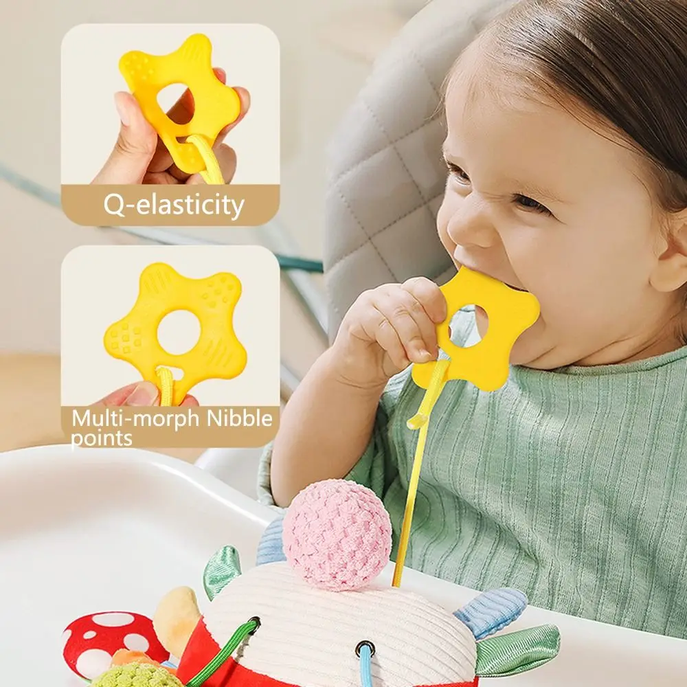 Crab-shaped Baby Pull String Toys with Clamp Distorting Mirror Stuffed Sensory Visual Development Ringing Beads