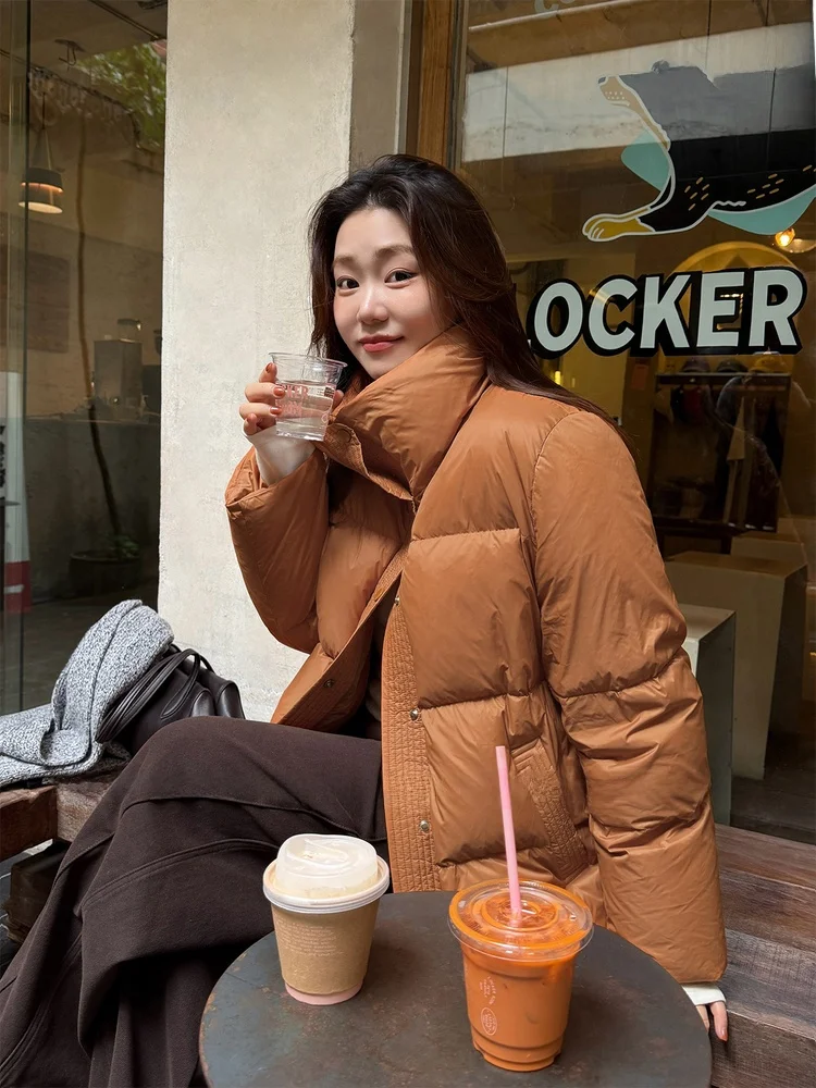 

plus Size Women's Puffer Jaet White Du down Warm Stand Collar oulder Length Casual Sle Korean Sle plus Size Coat