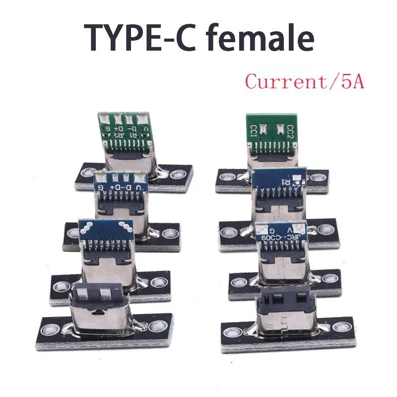 1/3/5/10Pcs USB 3.1 Type C 2/4 Pin Socket Connector Jack With Screw Fixing Plate Type-C USB Socket Adapter Female Connector Jack