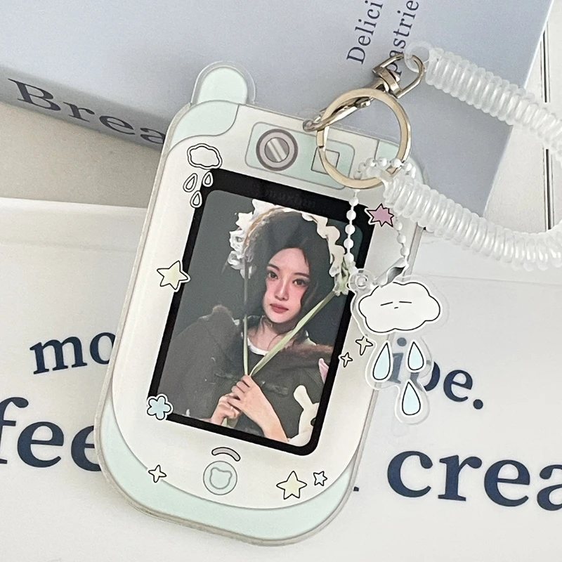 3 Inch Acrylic Photo Card Holder Reto Y2K Cartoon Phone Clear Display Case Photo Card Decor with Short Lanyard Charm Kids Gift