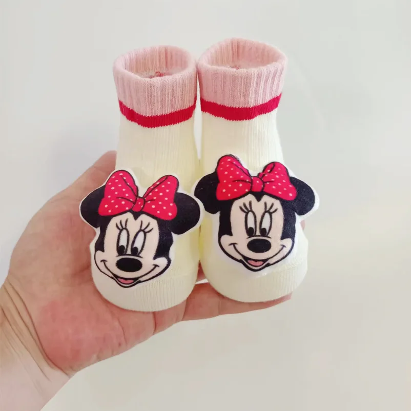 New Disney Mickey Minnie Baby Doll Socks Newborn Stitch Mid-Tube Cotton Socks Non-Slip Dispensing Floor Sockskiss Baby Socks