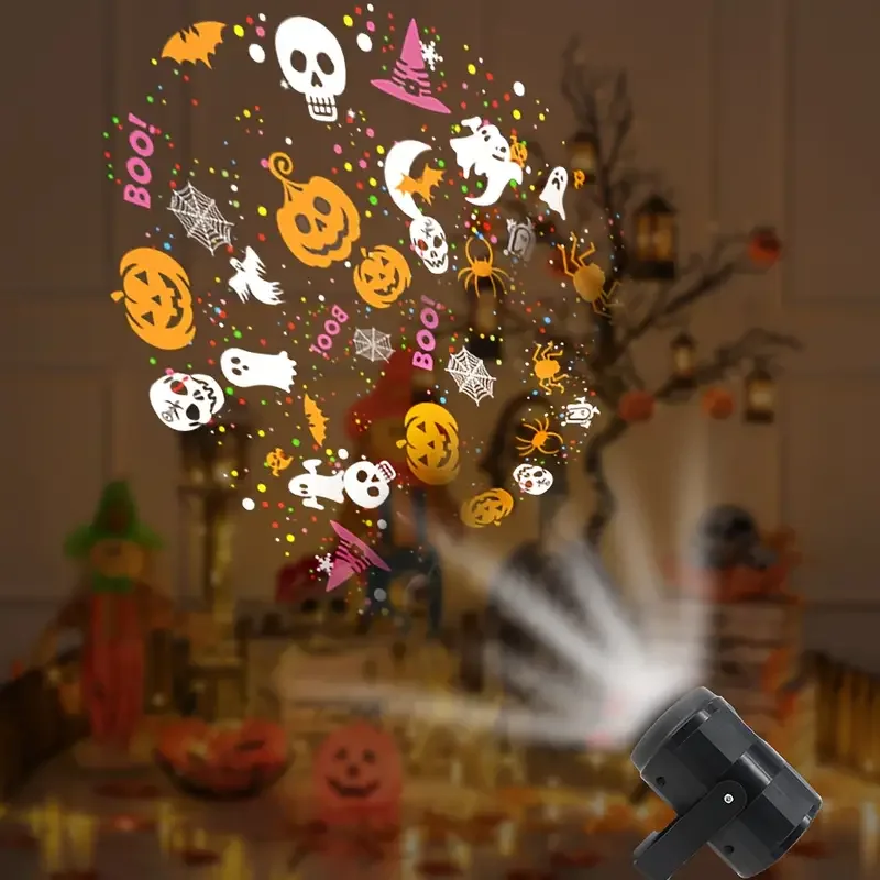 1 Pack Halloween LED Projector Light with 16 Patterns USB Powered Dynamic Skull and Pumpkin Design for Indoor Party Decor