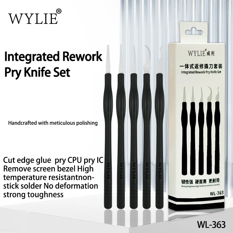 

Набор инструментов WYLIE WL-363 для ремонта: лезвия для снятия клея, разборки процессоров, удаления микросхем и экранов