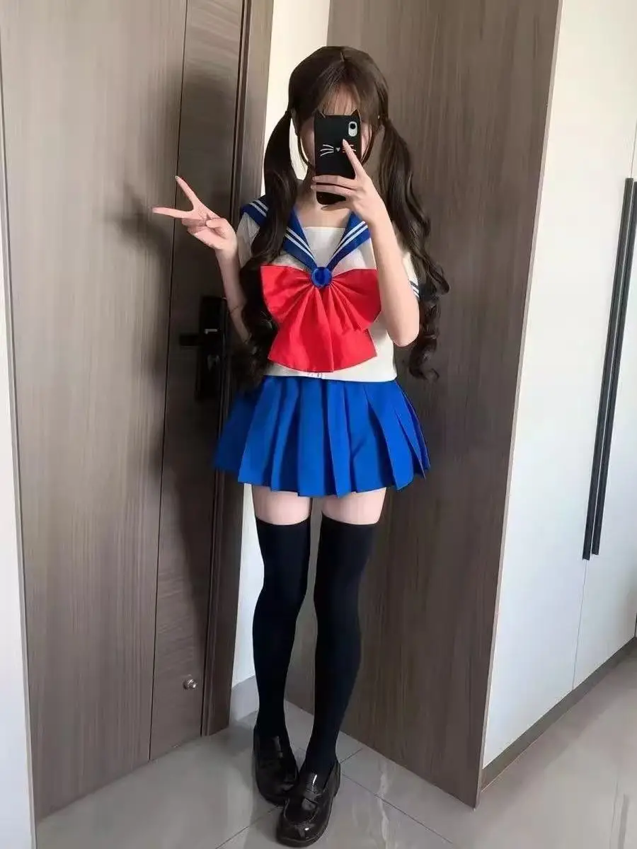 

Базовый школьный костюм-униформа в морском стиле с большим бантом для девочек, мягкий и милый, для школы или повседневной носки летом