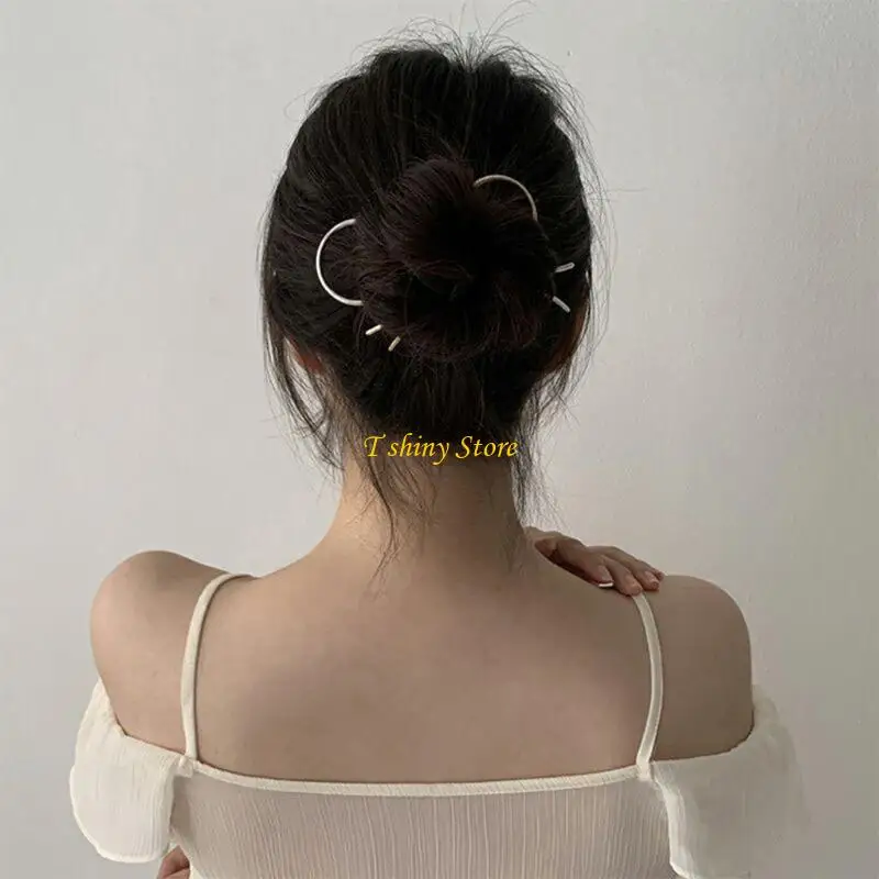 

N58F Metal U Hair Fork Clip Simple Alloy Silver Gold-Plated 2 Prong Updo Chignon Pin Bun Holder Geometric Hair Tool