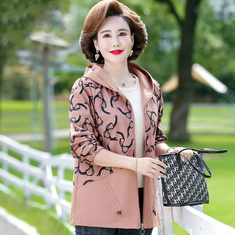 Middle-aged Mother Trench Coat Spring Autumn New Casual Hooded