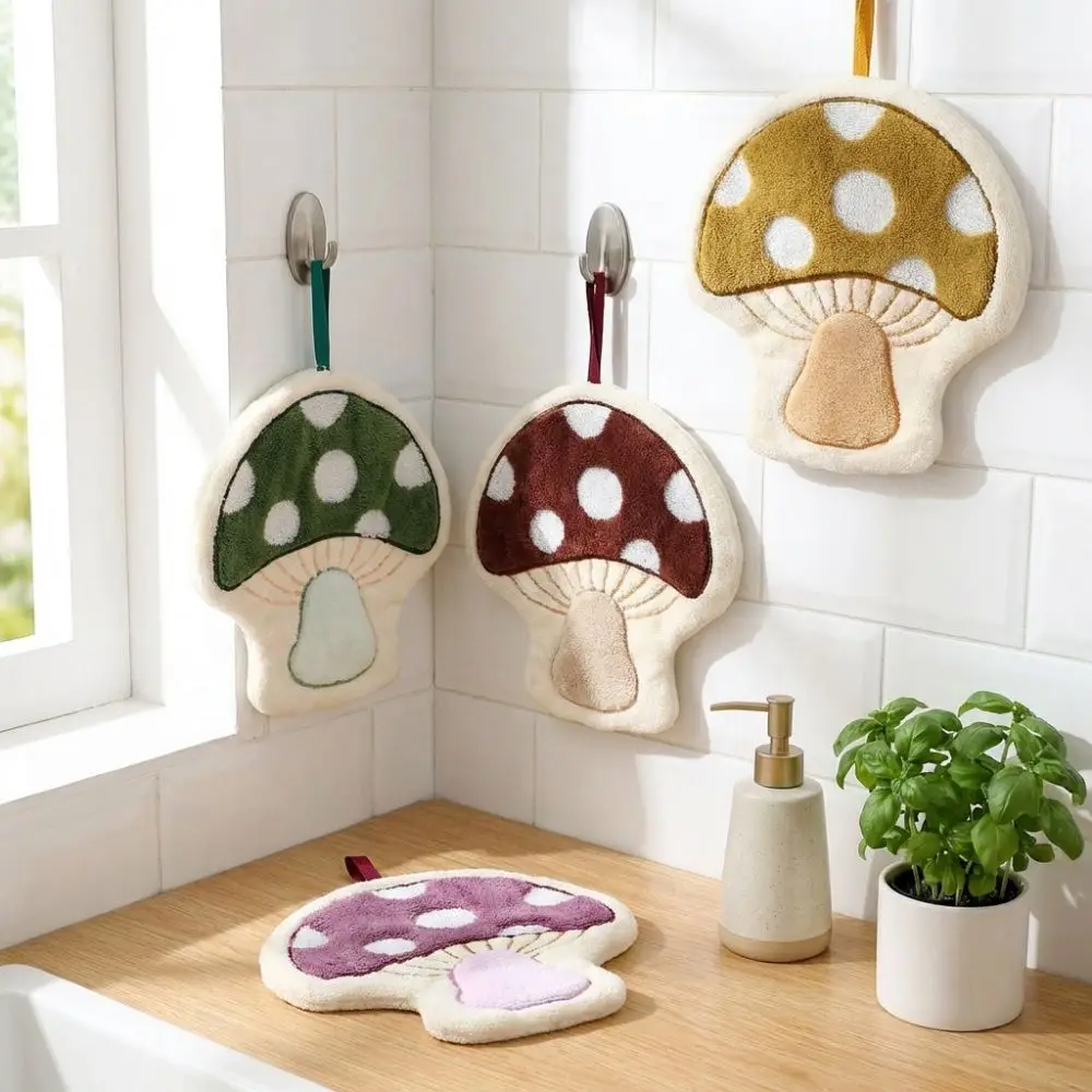 Quick-Dry Mushroom Theme Hand Towel Coral Fleece Thickened Toilet Handkerchief Comfort Soft Bathroom Kerchief Kitchen Home