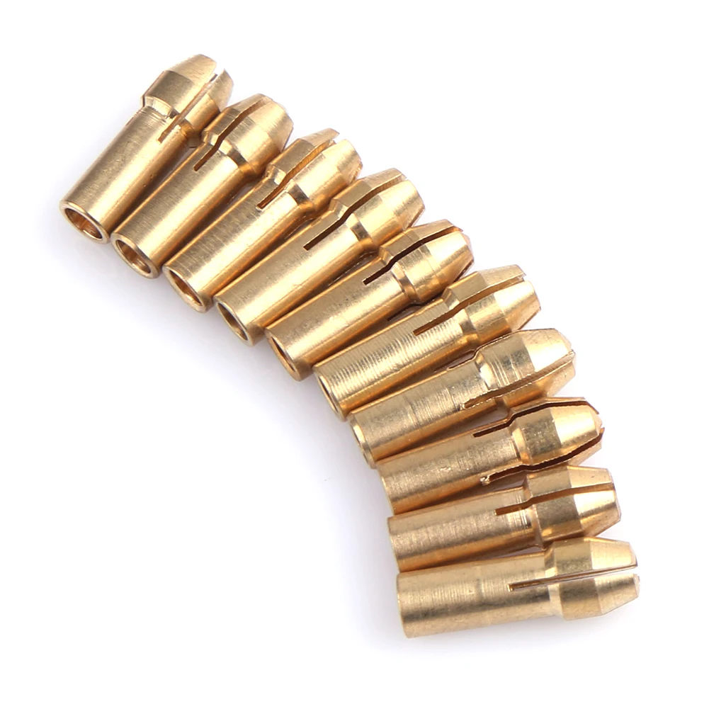 Mini Latão Collet Chuck para Dremel Rotary Tool, Acessórios de Moagem Elétrica, Caneta De Gravura, Núcleo De Cobre, Elétrico, Acessórios, 3.2mm-0.5mm, 50 Pcs, 10 Pcs