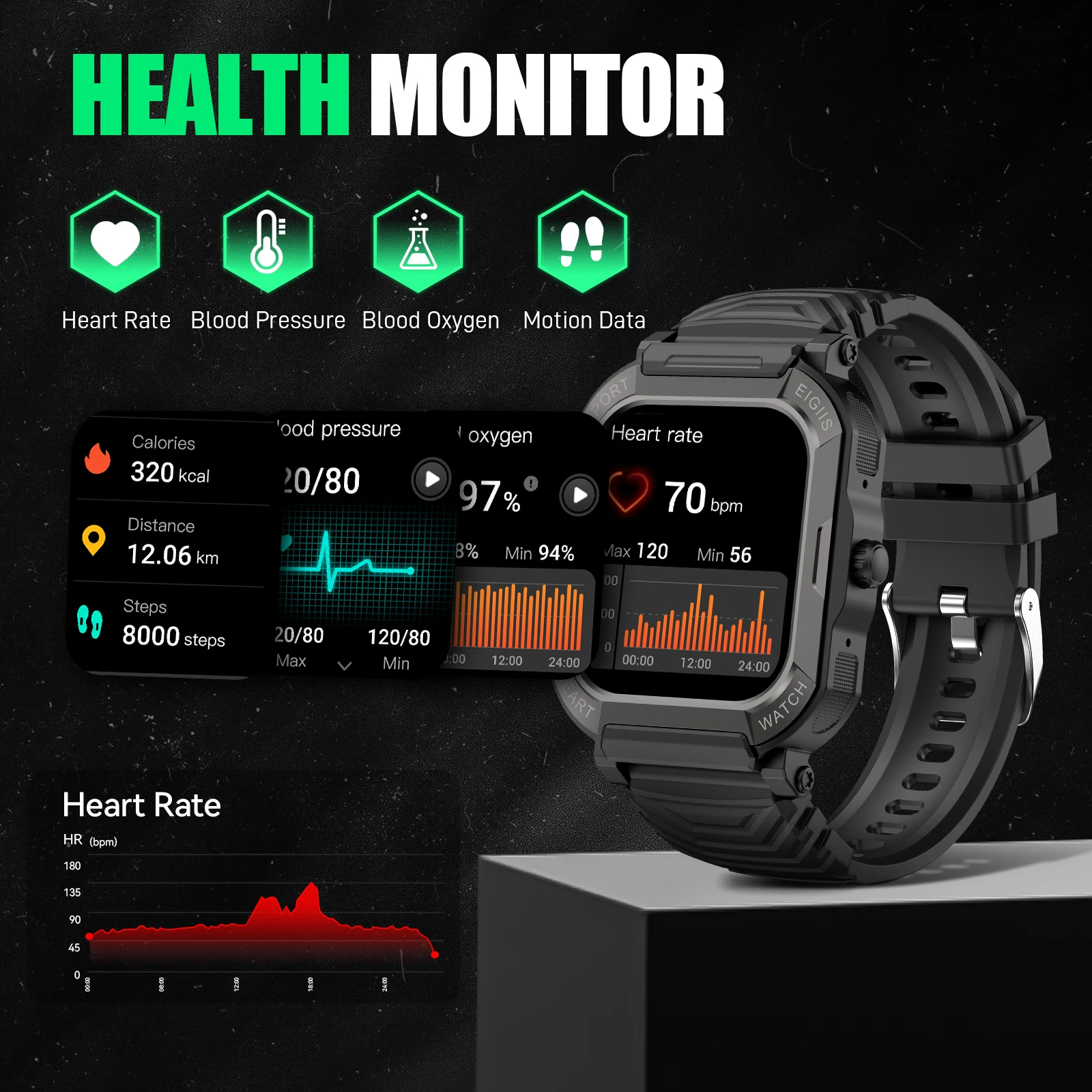 EIGIIS 2025 Smart Watch for Men with1.91''Outdoor Sports Waterproof Fitness Tracker with Heart Rate Blood Pressure Monitor