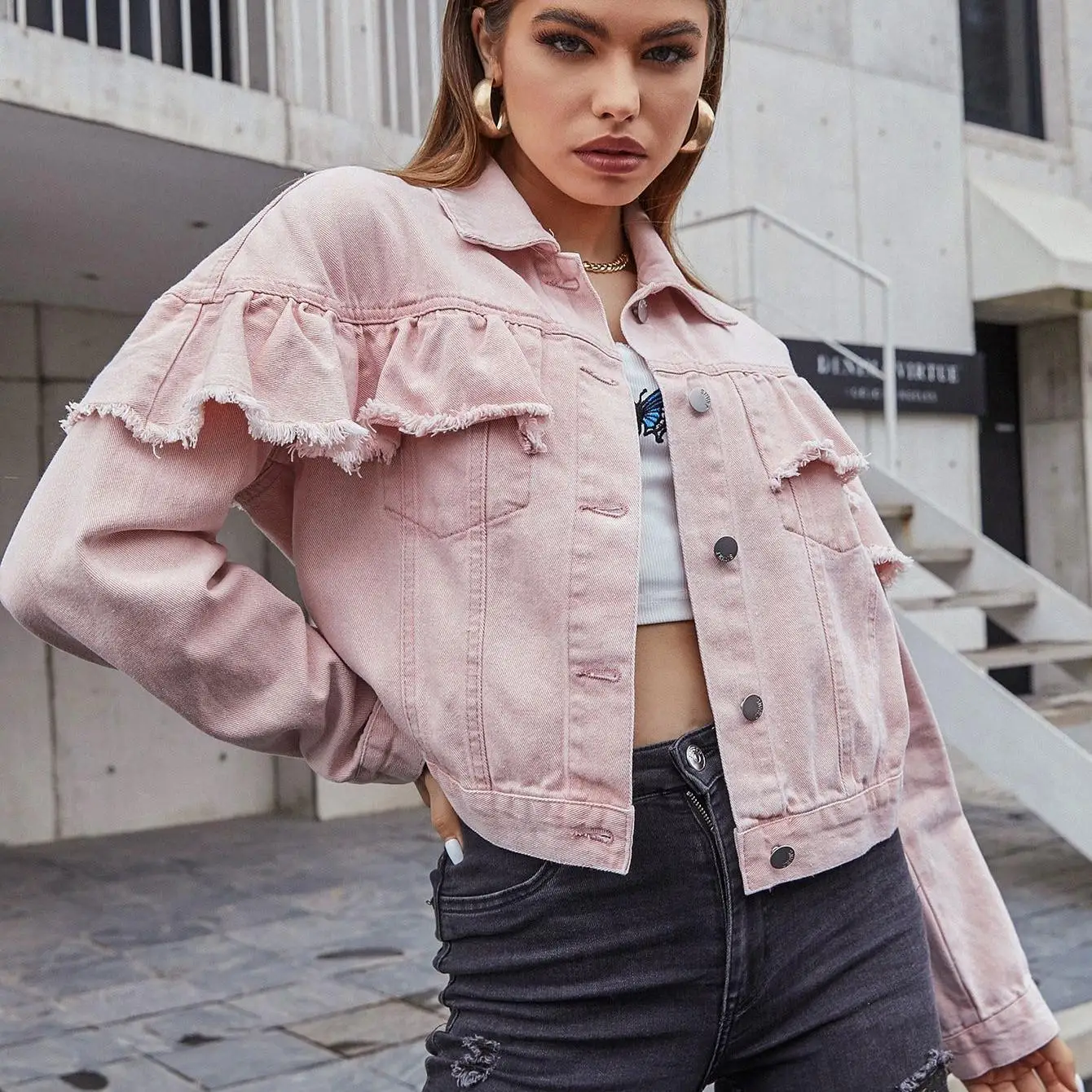 Chaqueta Corta de Mezclilla para Mujer, Abrigo Informal de Otoño, Nuevo Estilo, Corte Entallado, sor Regular, Mezcla de Te...