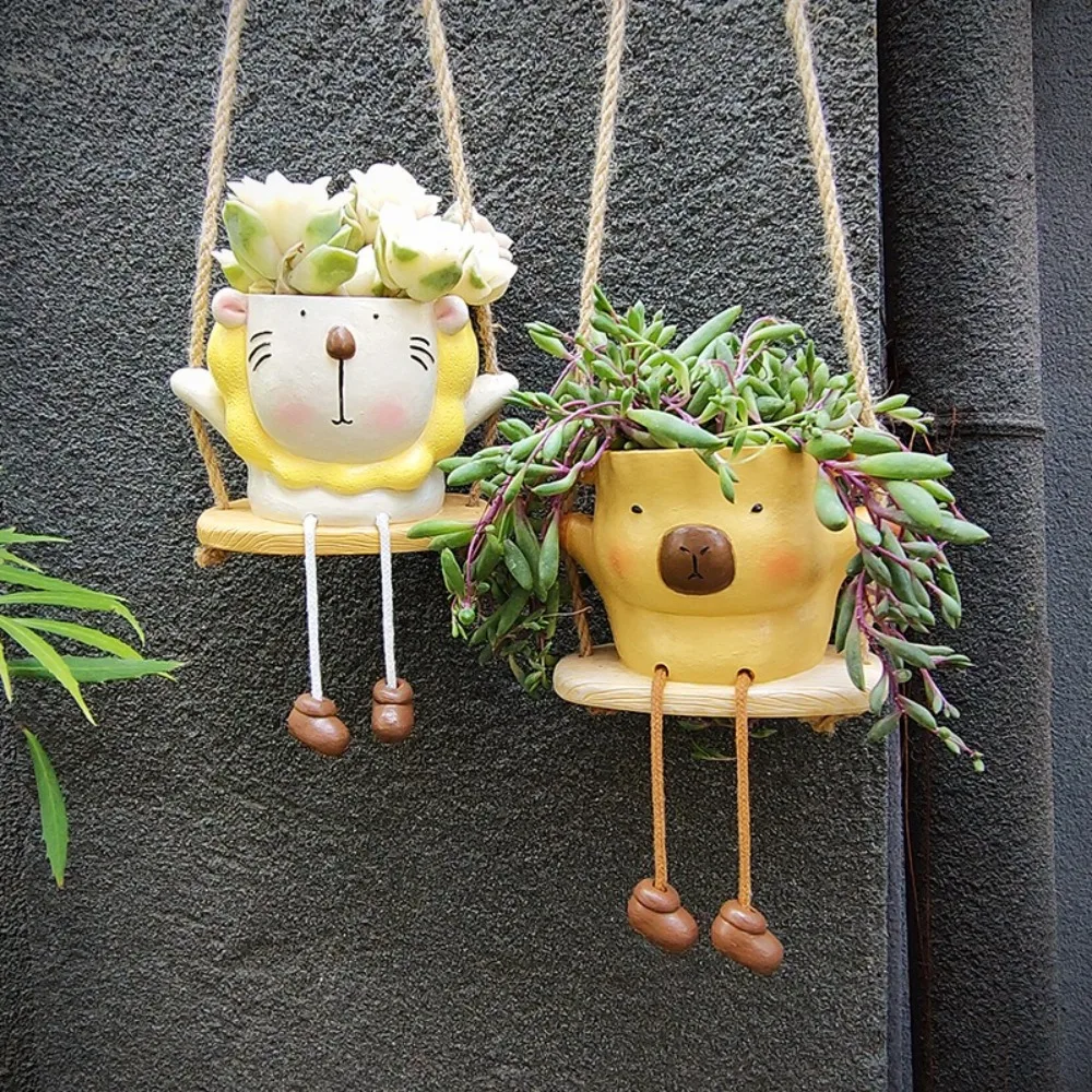 

Rustic Style Swing Hanging Basket Resin Crafts Unique Animal Planter Wall Mounted Bohemian Planter Stand Outdoor Courtyard Patio