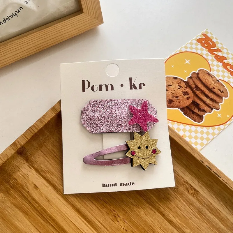 2pc niedlichen Glitzer Bowknot Baby Haars pangen Cartoon Katze Haarnadeln Kind Wolke Regenbogen Stern Haarnadel BB Haars pangen für Mädchen Kopf bedeckung – Detail 9