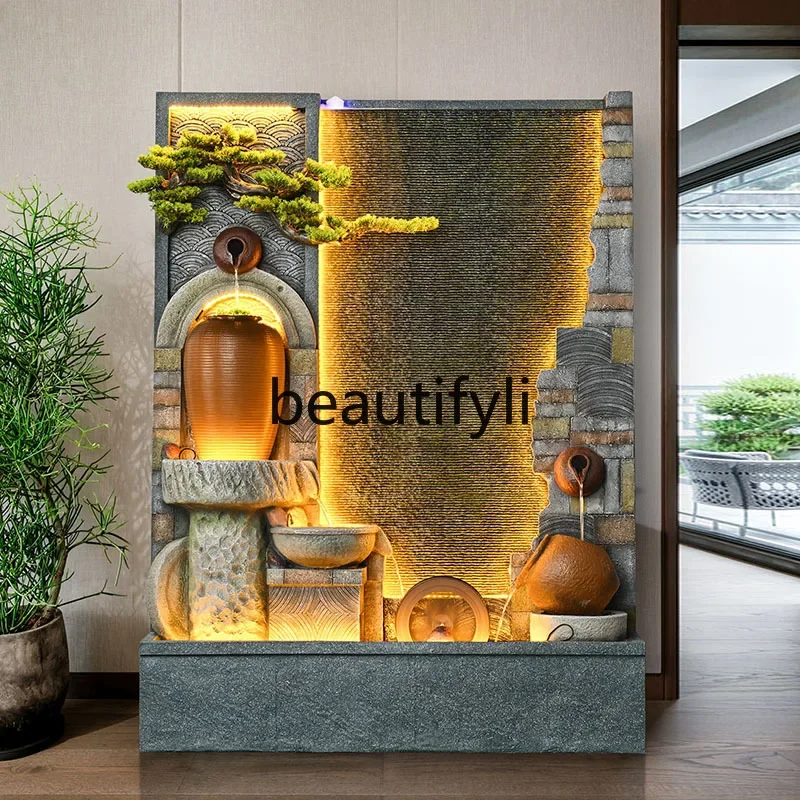 

Water curtain wall, running water screen, balcony, new Chinese-style water feature, fountain, rockery decorative ornament07