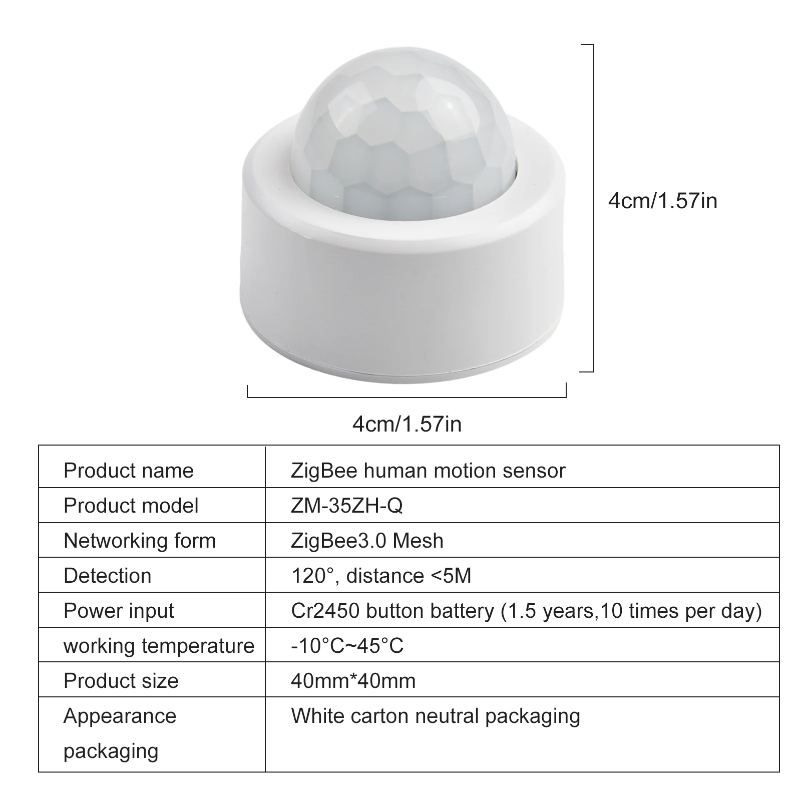 High Quality Brand New PIR Motion Sensor Detector White Body Mini Movement Detector Push Function For Zigbee3.0