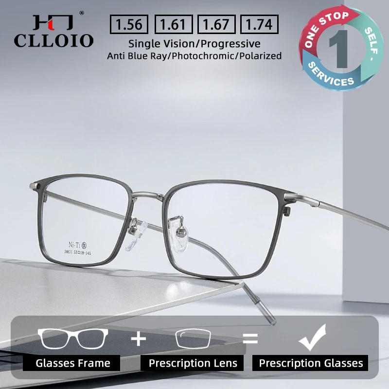 

CLLOIO Minimalist Business Prescription Glasses Anti Blue Light Titanium Myopia Glasses Photochromic Progressive Reading Eyewear