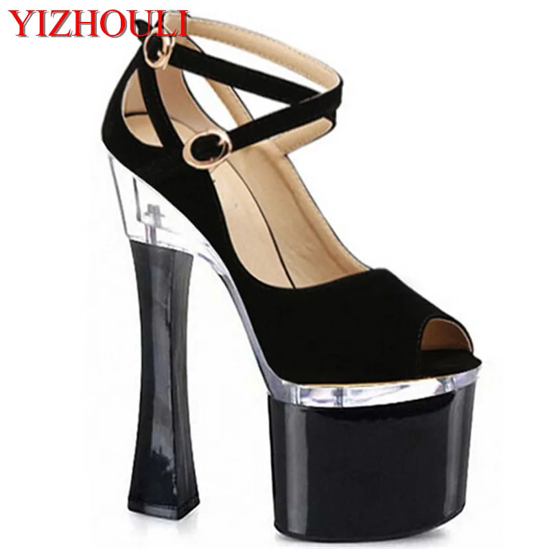 

7 inch spool peep toe fashion shoes star performance shoes 17-18 high thick heel sandals sexy clubbing party dance shoes