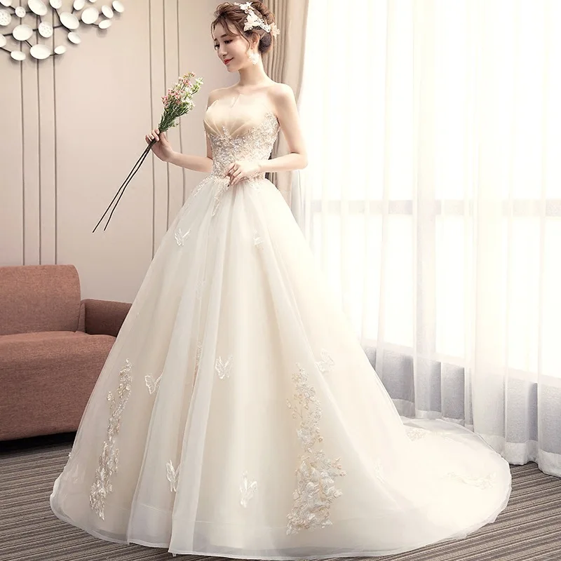 Vestido de noiva com renda floral Appliqued, tanque linha A, vestido de noiva sem alças, linha A, casamento, elegante, 2024