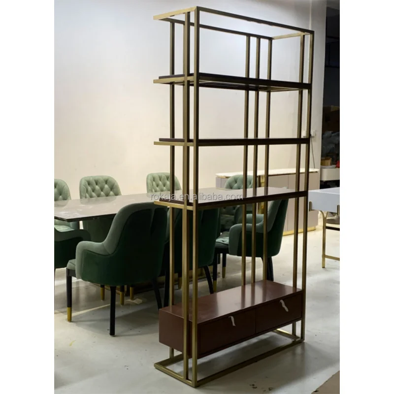 custom.Hot Sales Elegant Design Bookshelf Stainless Steels Frame Premium Shelves With Wooden Drawers School Home Multipurpose Bo