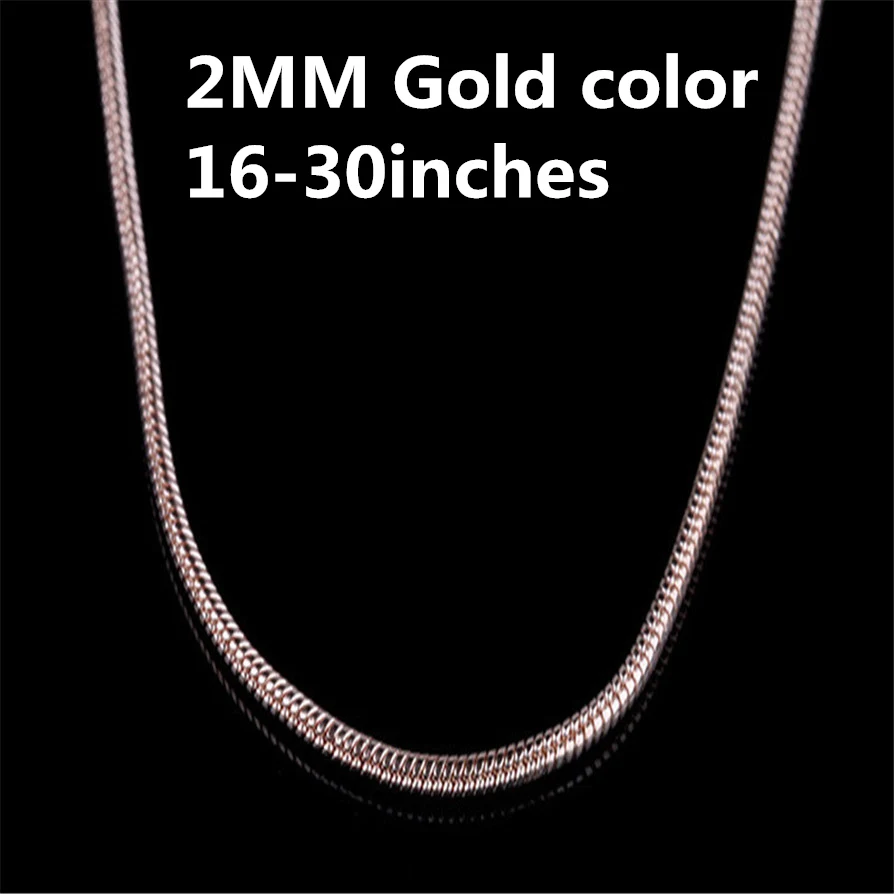 wholesale 16-30inches Beautiful fashion Elegant Gold color 2MM snake chain pretty MEN women Necklace jewelry for pendant LN043