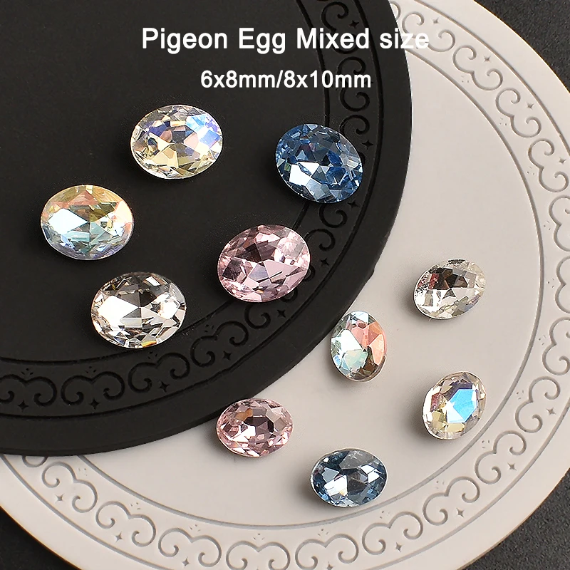 Pointed Bottom Pigeon Egg Mixed Size Nail Art Rhinestone Oval Colored Crystal Stone 3D Fingernail DIY Decoration