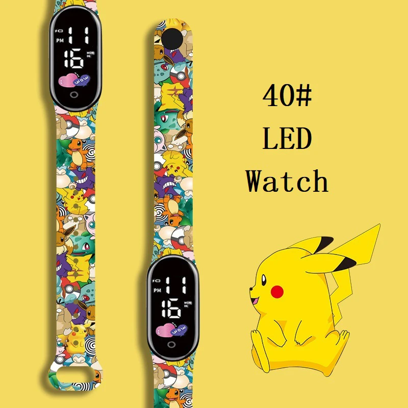 Pokemon Strap LED Electronic Watch Fashion Colorful Bracelet Touch Waterproof Anime Character Pikachu Kid Digital Watches