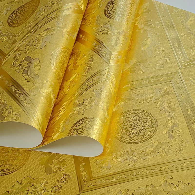 Golden Wallpaper for Living Room Dining Room Hotel Bar Ceiling Luxury Diamond Grid Gold Leaf WallCovering Silver Foil Gold Foil