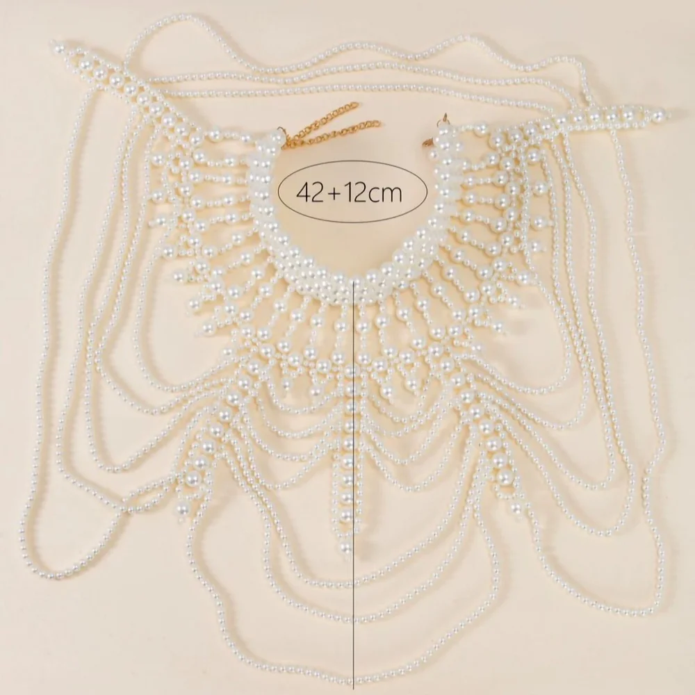 Cadena de cuerpo de perlas tejida hecha a mano, cadena de cuerpo con borlas y cuentas de perlas de imitación, accesorios elegantes para fiesta de boda y Baquet para mujer