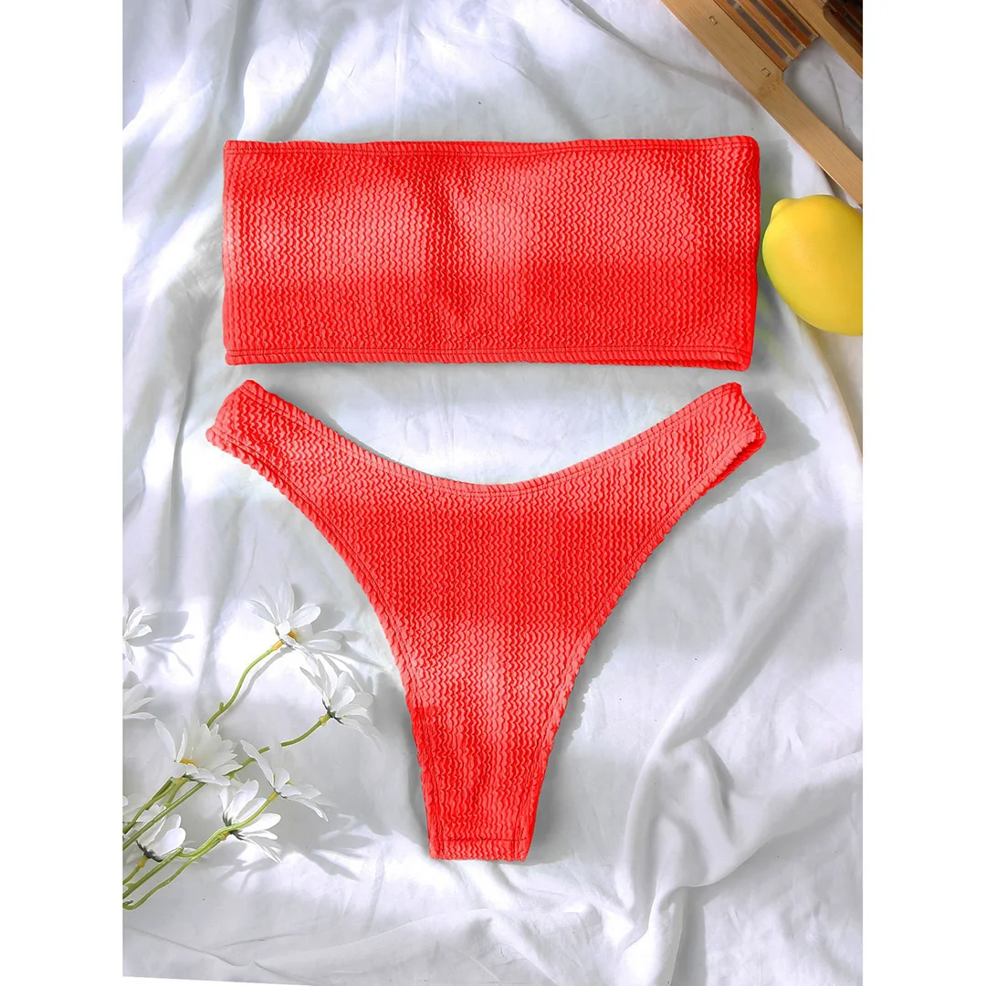 Bandeau-Bikini, trägerlos, mit gerafftem, knitterigem Stoff, Damen-Badebekleidung, zweiteiliger Bikini, Badeanzug, Badebekleidung, Modell V3314B. – Detail 39