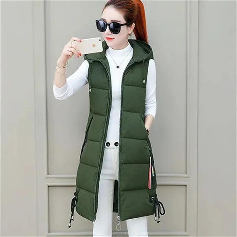 2023 gilet autunno inverno da donna Parka lungo canotta calda con cappuccio piumino Parka senza maniche canotta femminile giacca capispalla