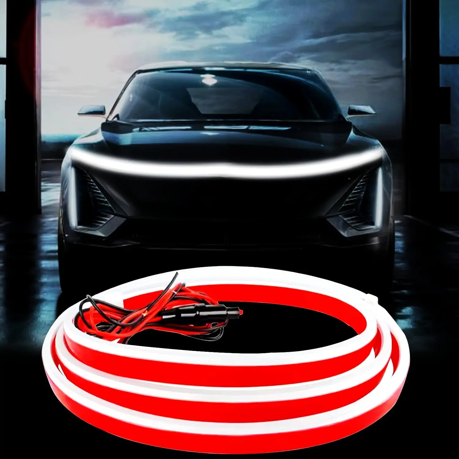180cm/240cm 12V Flexible Waterproof Daytime Running Lights for Car Engine Cover Decoration Accessories for Cars SUVs Trucks