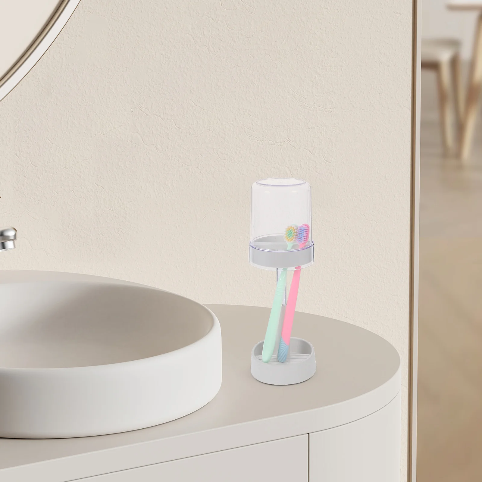 

2 Slot Electric Toothbrush Holder with Cover Cup Modern Bathroom Organizer for Toothbrush and Toothpaste Storage Rack Stand