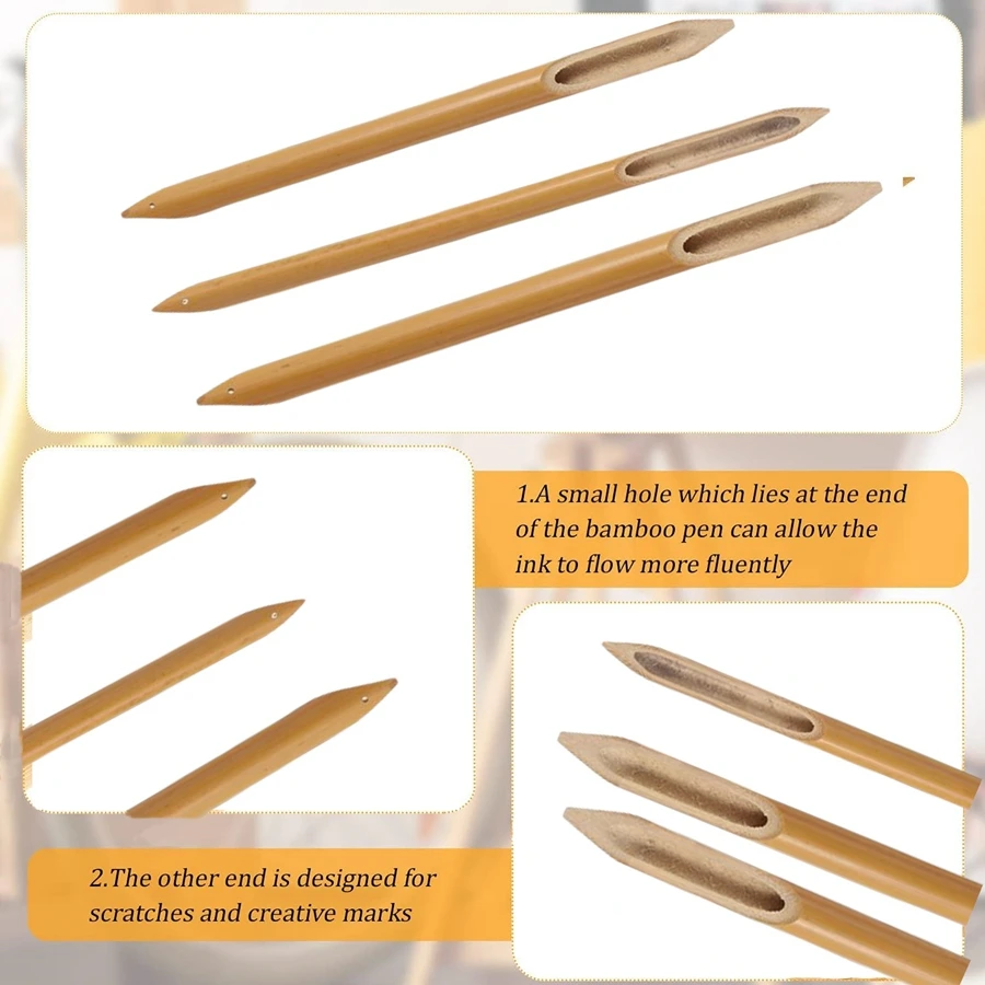 1 set di penne in bambù naturale con 3 spessore diversi per gli amanti della calligrafia per esercitarsi con penna a immersione per calligrafia, carattere gotico adatto