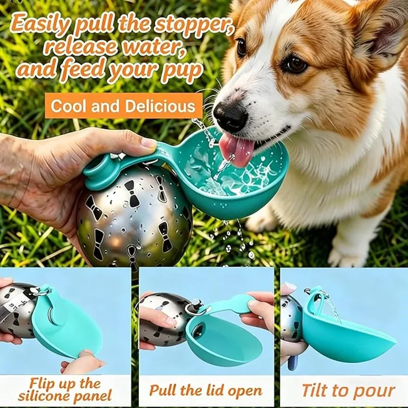 Portable Stainless Steel Dog Water Bottle Travel Pet Water Dispenser with Bowl No-Spill Puppy Water Bottle for Walking Hiking