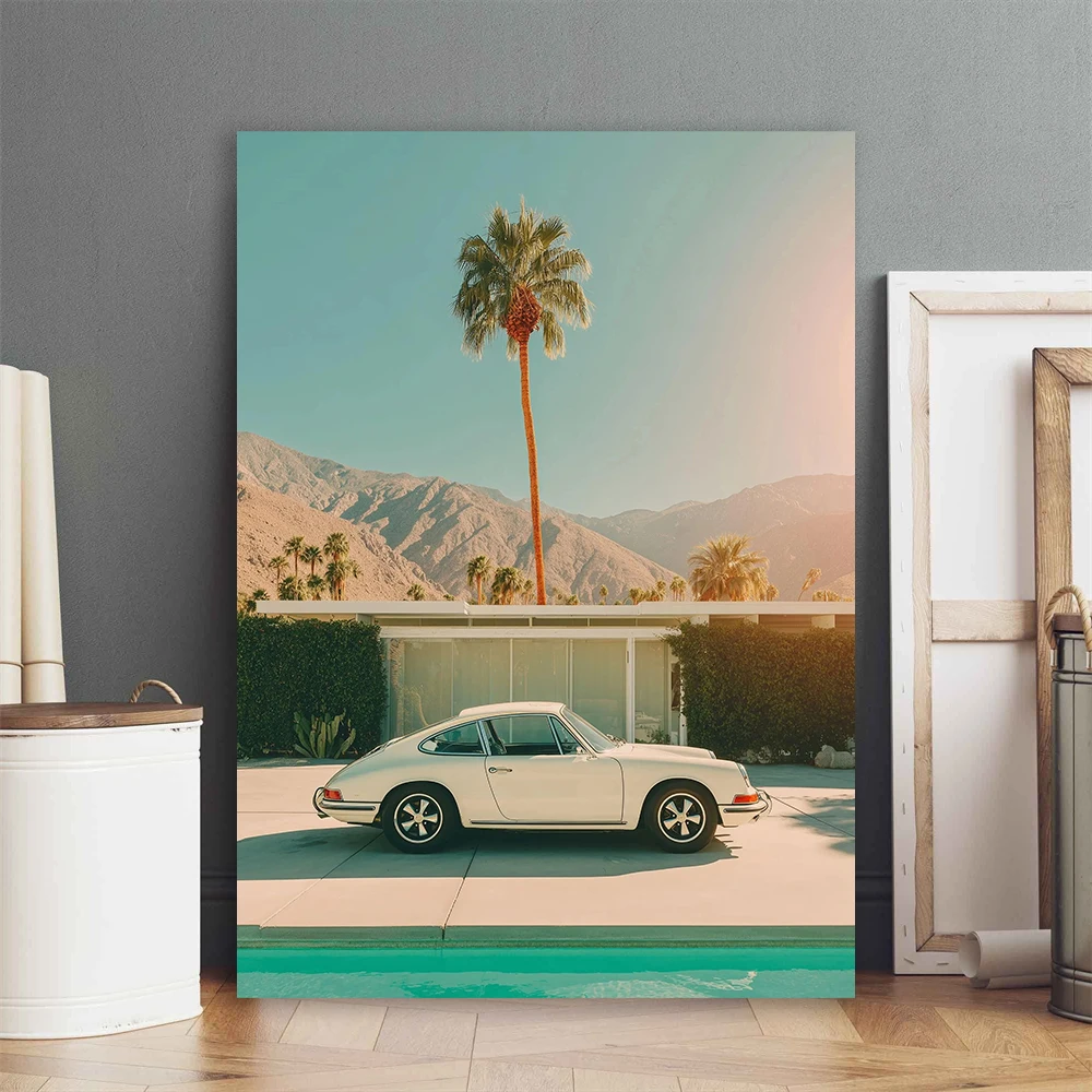 

Vintage Luxury Sport Car Coastal Road Villa Palm Springs Pool Photography Poster Canvas Painting Print Wall Art Home Decor