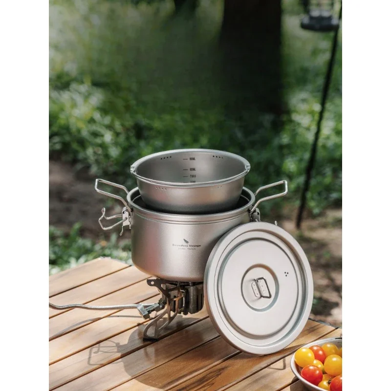 

Boundless Voyage Titanium Pressure Cooker Multifunctional Rice Soup Pot Ultralight Outdoor Cookware