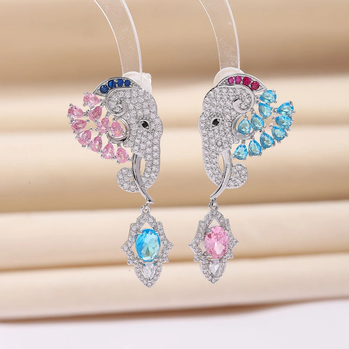 

Серьги-подвески в форме слона из серебра 925 пробы с разноцветными камнями, серебристые, эффектные украшения для женщин, для вечеринок и повседневной носки