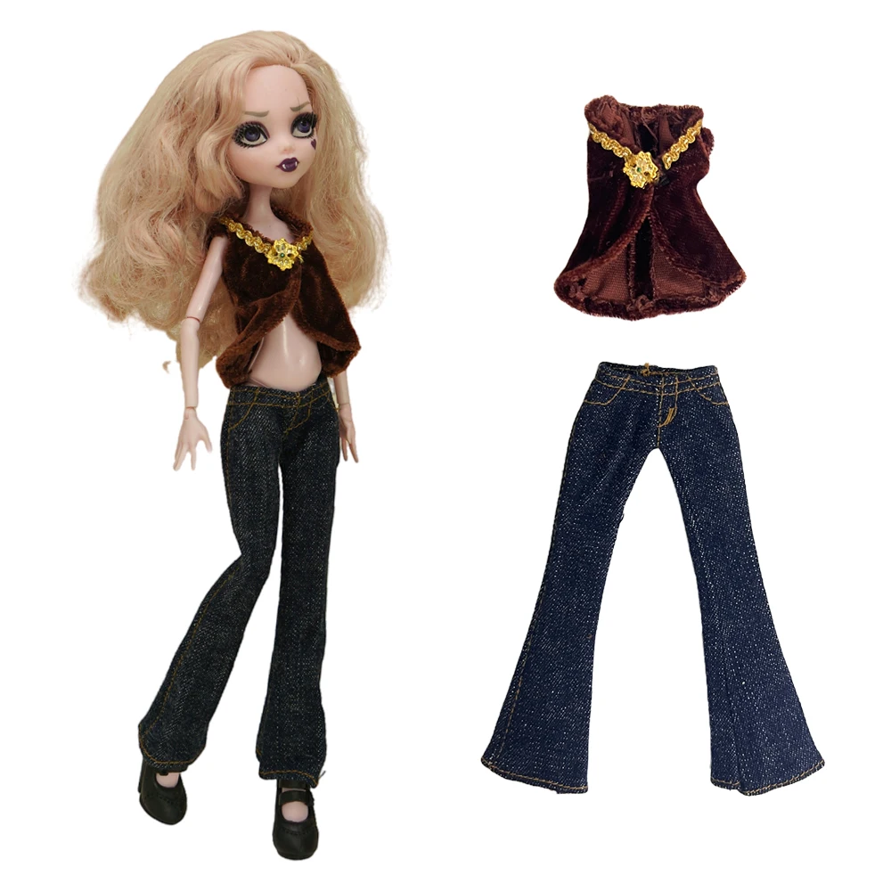 NK 1 Set Handmade  Outfit Shirt Long Jeans  For Monstering High Doll Casual Wear Clothes Doll Accessories Dressing DIY Party Toy