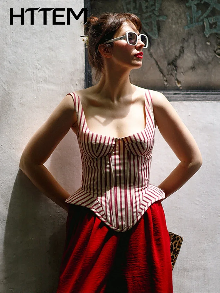 Striped Women's Slim Vest Sexy Sleeveless Waist-Closed Square Collar Back Zipper Lady Tank Tops 2026 Summer Autumn Female Top