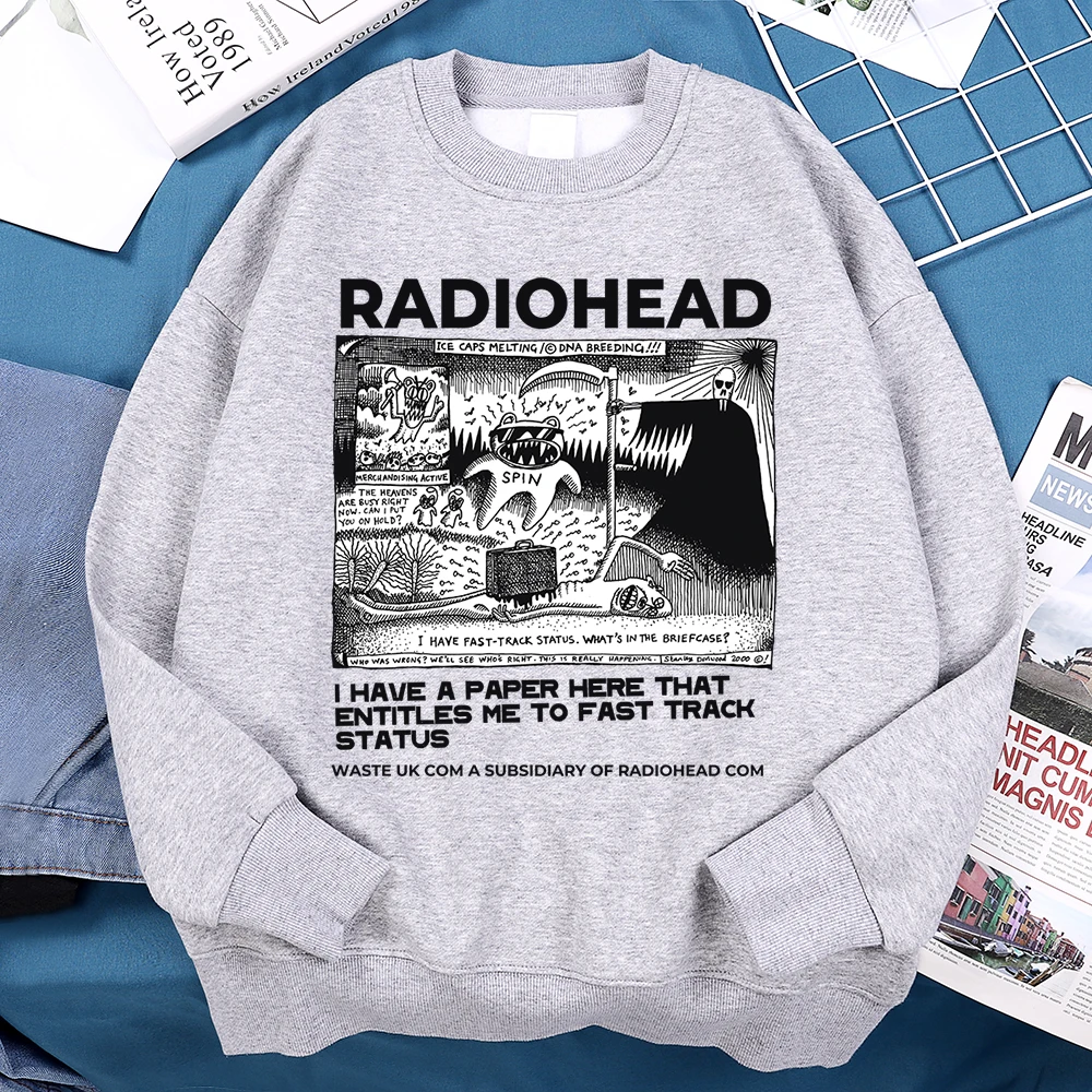 

Забавная одежда с принтом Radiohead для мужчин и женщин, свободная толстовка в стиле хип-хоп, винтажный пуловер, осенний флисовый пуловер для пары