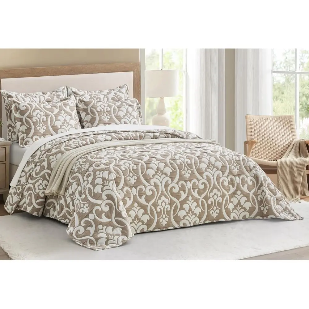 

Oversized Bedspread 118x106, Matelasse loral Damask Design, 5-Piece Lightweight Reversible Microiber Bedding Coverlet Set or All